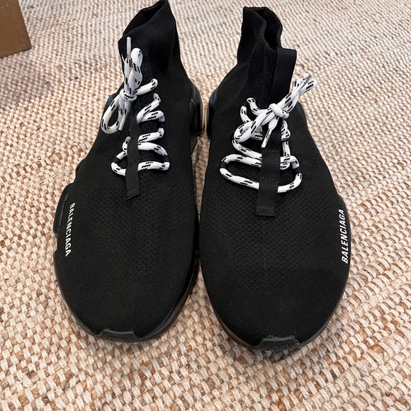 Balenciaga Black Knit Sneakers with White Accents